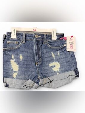 Justice Girls Distressed Denim Roll-Cuff Shorts - Blue 14